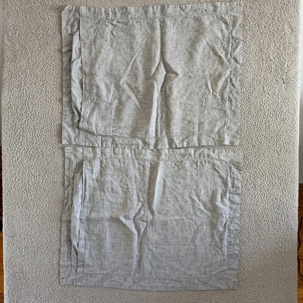 Pottery Barn Belgian Flax Linen Hemstitch Standard Pillow Shams Gray Set of 2